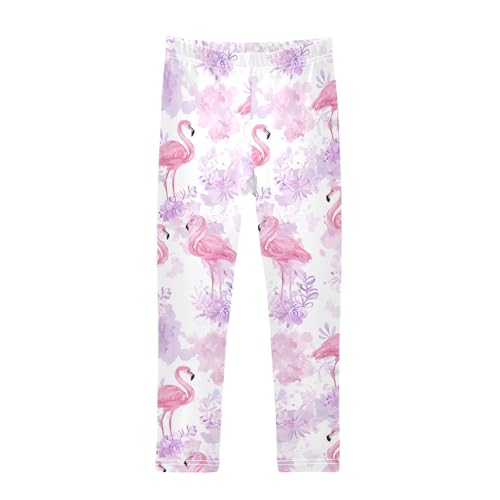 ALAZA Girls' Leggings Children's Yoga Pants Skinny Printed Dance Pink Flamingo Watercolor Comfortable 4T