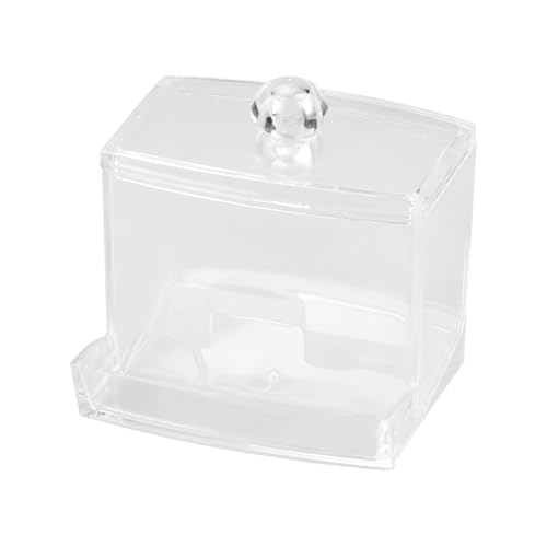 Hopzab Transparent Rectangular Cotton Bud Holder with Lid Acrylic Cotton Swabs and Balls Dispenser Jar Cosmetics Makeup Storage Box for Bathroom Dressing Table