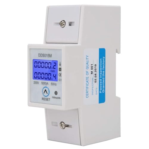 Agatige Contatore Di Energia, DDS015M Contatore Di Energia Elettrica,Misuratore Di Potenza Monofase Con Display Digitale E Reset Multifunzione A Due Righe, 230V Montaggio su guida DIN da 35 mm