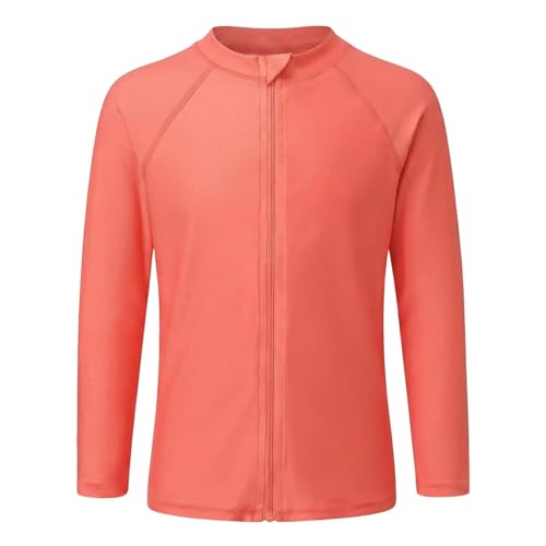 Image of Girls Swim Shirts, Long Sleeve Rash Guard Swimsuits with Full Zipper Sun Protection Bathing Suit Quick Dry Swimwear for Kids