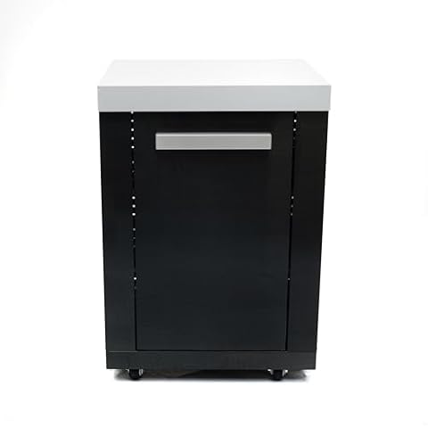 Mont Alpi MA-EXC-BSS Extra Storage Right Cabinet Module with Shelves for MAI805-BSS Outdoor Kitchen Island Grills - Black Stainless Steel + Granite Countertop - adds Storage & Counter Space Cover