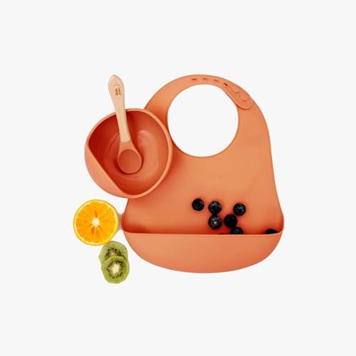 Image of Kids Station Solid Easy to Carry Silicone Baby Feeding Set - Bowl - Spoon - Make Mealtime Fun And Easy - Tableware Meal Utensils For Kids With Suction - Baby Feeding Product (Set of 3, Orange)