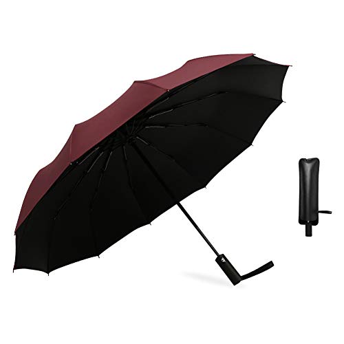 Preisvergleich Produktbild Regenschirm sturmfest Business-Regenschirm Automatischer Klappschirm Verstärkter winddichter Regenschirm Damen Leichter Reiseschirm für Herren (Rotwein)