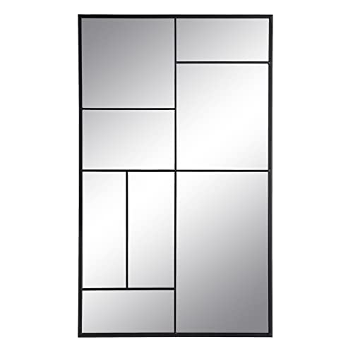 LOLAhome Espejo Ventana geométrico Negro de Cristal con moldura de Metal de 60x100 cm