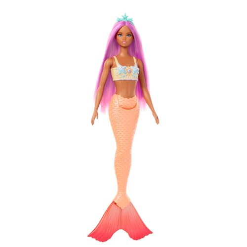 Barbie Mermaid Doll 3 with Fantasy Hair and Headband Accessories, Mermaid Toys with Shell-Inspired Bodices and Colorful Tails