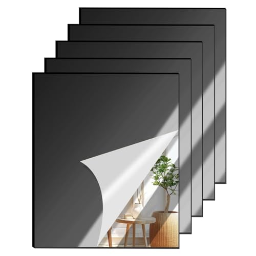 Image of 5 Pcs 12 x16 Inch Black Acrylic Mirror Sheet, 1 /8 Inch Thick Opaque Glossy Mirror, Plexiglass Mirror Sheets with Protective Film, Rigid Mirror Sheets for Sawing, DIY, Laser Cutting and Engraving
