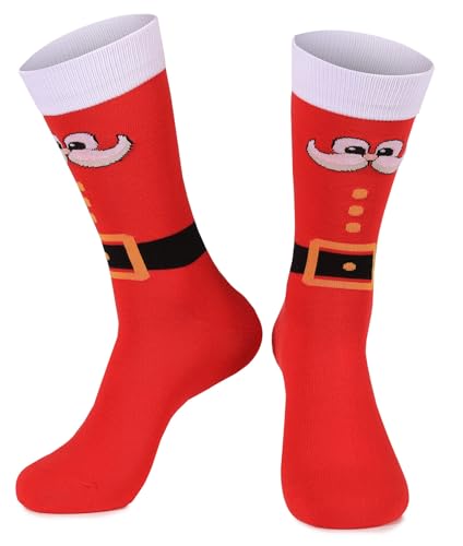 Aueyan Santa Socks Funny Christmas Socks for Men Women Adults Fun Holiday Festive Gift Red Mens Womens Hosiery Size 9-11 10-13 Unisex Stocking Stuffers