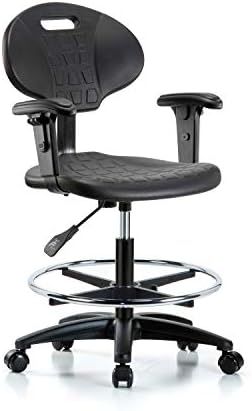 LabTech Seating LT43909 Tulip Medium Bench Chair, Polyurethane, Nylon Base - Arms, Chrome Foot Ring, Casters
