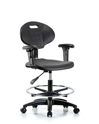 Labtech Seating Lt43909 Tulip Medium Bench Chair, Polyurethane, Nylon Base - Arms, Chrome Foot Ring, Casters #TOP3