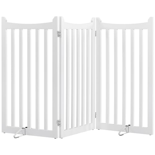 Yaheetech Cancelletto per Cani Pieghevole di Sicurezza in Legno 3 Pannelli 151,5 cm × 90,5 cm Interno Barriera Protettiva con Piedi Antiscivoli Scale Porta Bianco