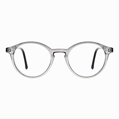 TIJN Blue Light Blocking Glasses Men Women Vintage Thick Round Rim Frame Eyeglasses ((04)-Grey and Black)