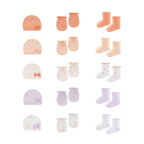 Image of BABYSOLIS 15 Pack Infant Hats Gloves Socks Unisex Baby Boy Girl Accessories Set Cotton New Born Caps Mittens