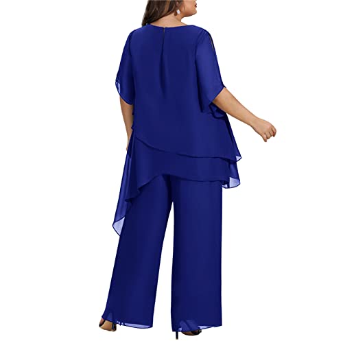 Zongqiven Women's 2 Pcs Plus Size Mother of The Bride Pant Suits Chiffon Asymmetric Flowy Tunic & Pant Outfit Set4