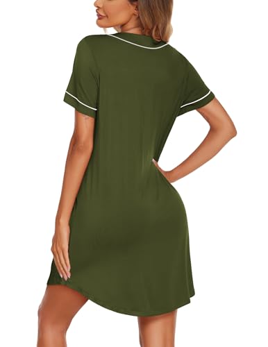 Image of Ekouaer Womens Nightgown Button Down Sleep Shirts Short Sleeve Nightshirt V-Neck Sleepdress Soft Sleepwer
