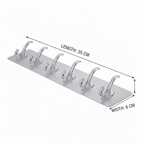 Image of 6-in-1 Self Adhesive Wall Hook - Heavy Duty Transparent Hooks for Wall Without Drilling | Waterproof Kitchen & Bathroom Hanger for Clothes, Utensils, Towels & Home Storage (Pack of 1)