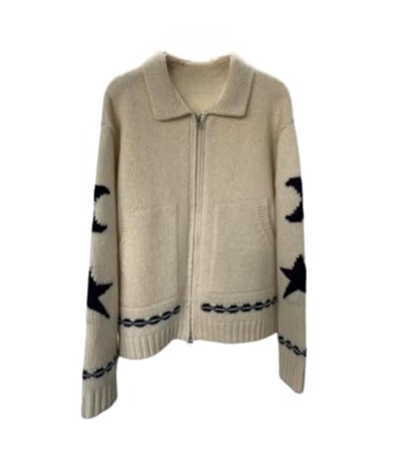 Image of Star Cardigans for Women Knit Button Up Sweater Coat Open Front Cardigan Zip Up Long Sleeve Streetwear with Pocket