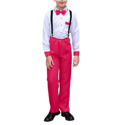 Boys Suits Formal Suspenders Wedding Tuxedos Ring Bearer Outfit Vest and Pants Set with Bow Tie for Teens 3-18 Years