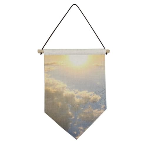 orange sunshine blue clouds Canvas Flag Hanging Wall Art Decor Banner
