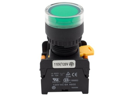 Alpinetech Lxg-22 22Mm 1No Momentary Push Button Switch 110V Led Illuminated (Green) #TOP1