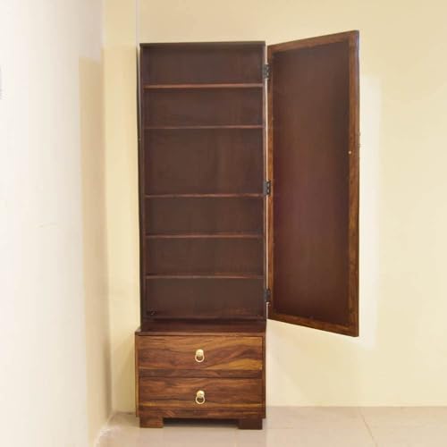 Image of MADE WOOD Solid Sheesham Wood Dressing Table with Mirror | 2 Drawer Storage Makeup Vanity with Shelves | Wooden Dressing Table for Bedroom & Living Room | Honey Finish | Pre-Assembled