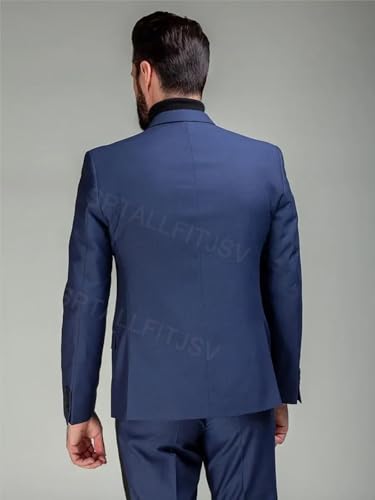 2 Piece Suit Wedding Homecoming Outfit 2-Button Blazer Notch Lapel Stylish Tuxedo Men Black Contrast Seams3