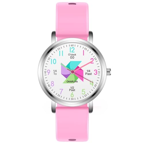 Kids Watch Analog Waterproof, Pinwheel Learning Watch for Kids 8-12, Teacher Watches for Girl Ages 5-7 6-8, Easy to Read Educational Girls Watches Pink