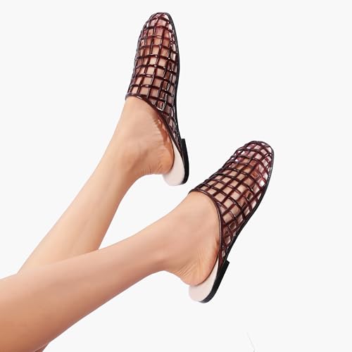 Red Mesh Jelly Mules for Women Clear Hollow Closed Toe Flat Sandals Beach Jellies Slippers Summer Slide Shoes2