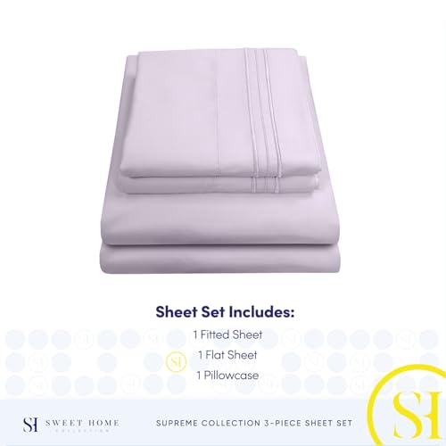 Twin Sheets - Breathable Luxury Sheets with Full Elastic & Secure Corner Straps Built In - 1800 Supreme Collection Extra Soft Deep Pocket Bedding Set, Sheet Set, Twin, Lilac