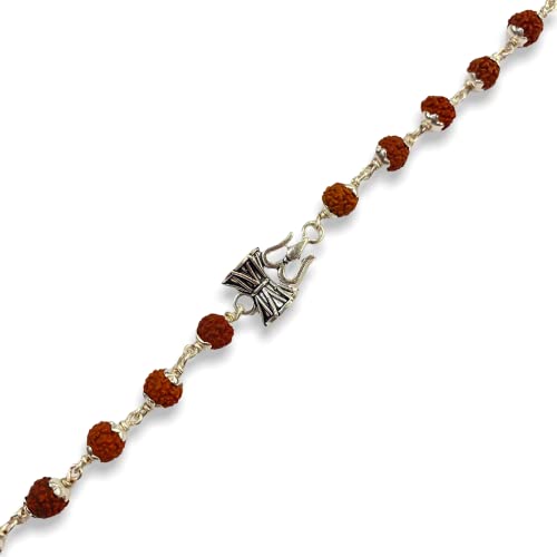 Image of Hem Jewels Pure Silver Rudraksh Bracelet Rakhi with Damru and Trishul for Brother | Silver Rakhi for Brother | Silver Bracelet for Boys and Men (HJ RKH50)