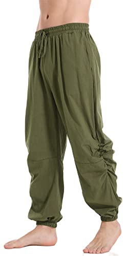 perdontoo Mens Casual Cotton Linen Pant Elastic Waist Drawstring Yoga Jogger Pants3