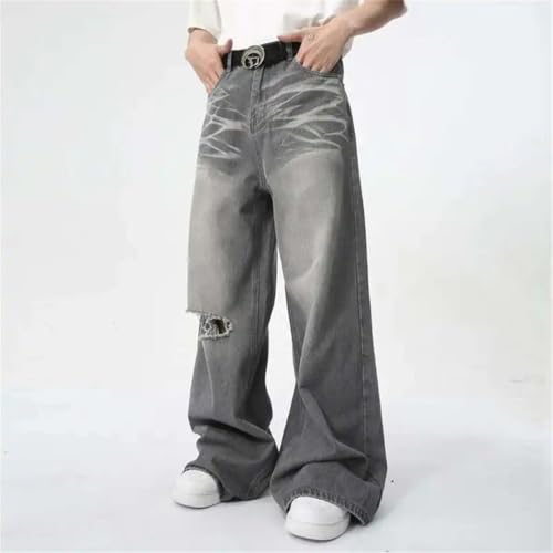 Men’s Summer Jeans, Straight Wide Leg, Casual Loose Contrast Color Denim Pants4