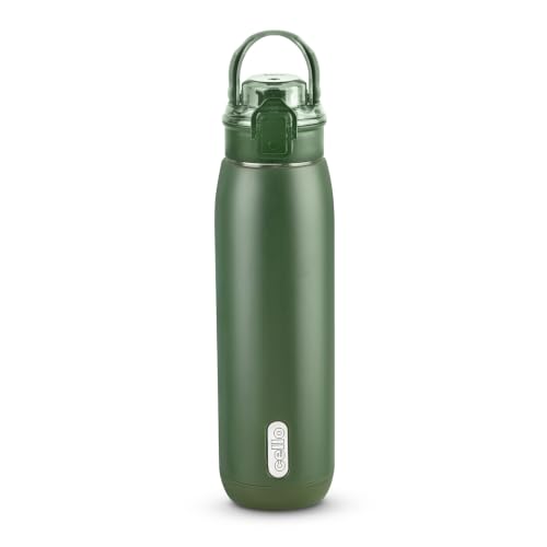 Image of CELLO Puro Steel-X Flint 900 Insulated Water Bottle 650 ml, Military Green | Easy Press Open Flip Top, Easy to Carry with Handle Leak Proof Inner Steel Water Bottle for School Kids, Office Gym Travel