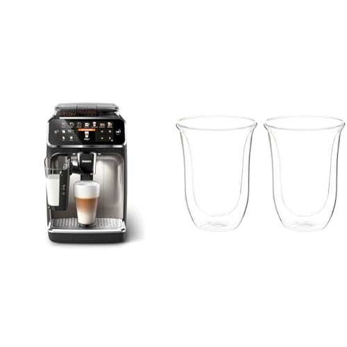 Philips Domestic Appliances 5400 Series Kaffeevollautomat - LatteGo-Milchsystem & De'Longhi Gläser Set DLSC312, 2 doppelwandige Thermogläser mit Isolierfunktion für kalte und warme Getränke