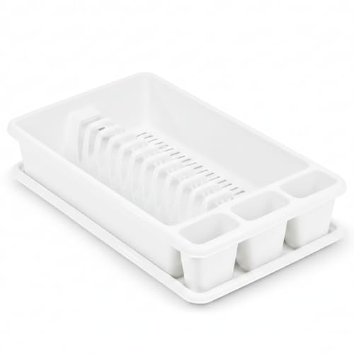 CABLEPELADO Escurreplato de plastico, Escurridor de Platos, Escurridor Fregadero 2 módulos, con Bandeja Anti-Goteo, Plástico, 45 cm de Ancho x 26.5 cm de Fondo x 9 cm de Altura, Blanco
