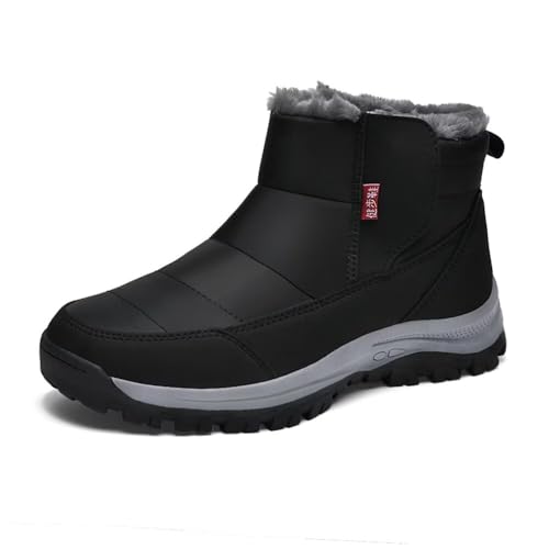 Jakcuz Mens Waterproof Warm Faux Fur Hook and Loop Snow Boots Size 38-48 Cotton High Top Non-slip Walking Boot Shoes