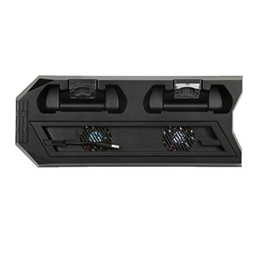 Preisvergleich Produktbild Uonlytech Vertikaler Ständer für PS4 mit Lüftercontroller-Ladestation mit Zwei Ladestationen und USB-HUB für Playstation 4 Slim / PRO (Schwarz)