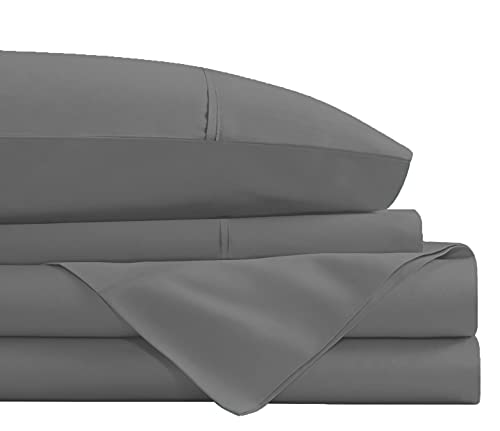 Swift Home Smart Sheets, Ultra Soft Brushed Microfiber 4-Piece Sheet Set, Fitted Bed Sheet With Side Storage Pockets – Grey, Queen #TOP5