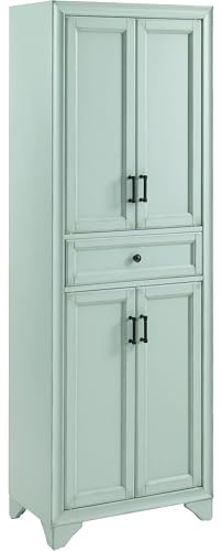 Crosley Furniture Tara Pantry Storage Cabinet with Shelves, Kitchen, Dining, or Laundry Room, Distressed Seafoam Blue