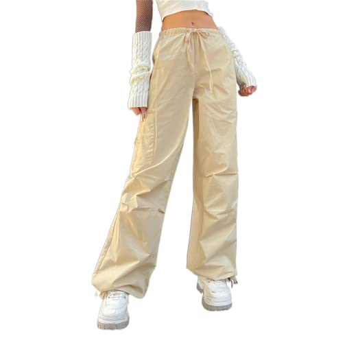 Cargohose Damen Baggy High Waist Weites Bein Hose Y2K Parachute Cargo Pants...