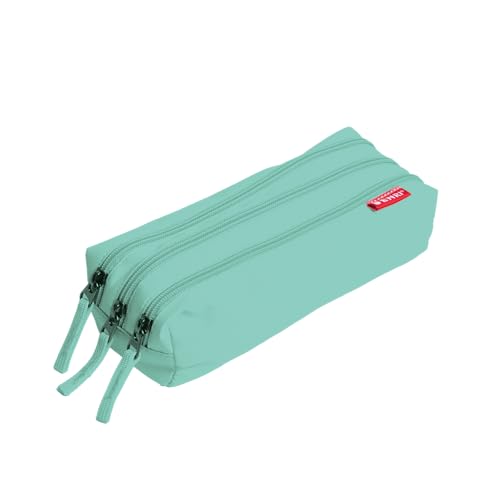 Enri, Estuche Escolar 3 Compartimentos Unisex, 21 x 9 x 8 cm, Color: Verde Azulado
