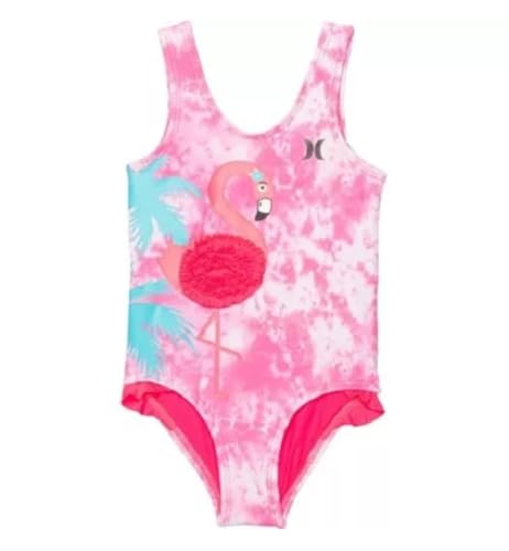 Hurley Toddler Girls Flamingo One Piece Swimsuit, Pink, 2T
