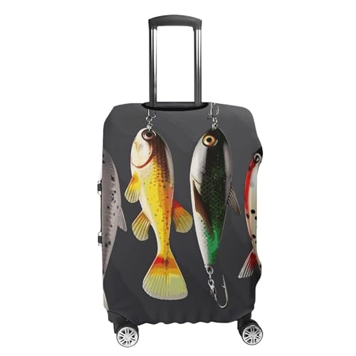 Various Type of Fishing Baits Elastic Luggage Cover Suitcase Protector for 19-32 Inch Suitcases | Universal Stretchable Travel Bag Cover | Anti-Scratch, Washable with Zipper Closure XL4