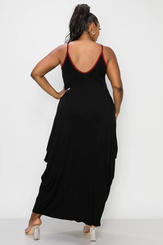 Image of BFFBABY Women's Casual Maxi Dress Sleeveless Pure Color Spaghetti Strap Summer Plus Size Swing Sundress with Pockets, X-Large, 9475-black