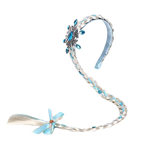 FeMereina Niñas princesa Tiara Diadema de Trenza Aro para el Cabello con Trenza Larga Velo para la Fiesta de Cumpleaños de Cosplay de Disfraces de Play Accesorios de Vestir (A-azul, 55cm x 2.5cm) Cover