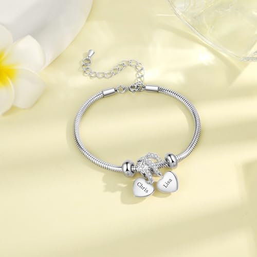 Image of Mom Bracelet Mothers Day Gifts Personalized 2 Birthstone Bracelets for Women Custom 2 Names Bracelets for Her Mothers Bracelet Jewelry for Wife