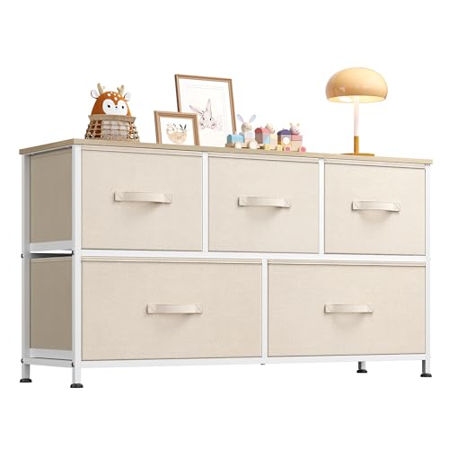 WLIVE Dresser for Bedroom with 5 Drawers Cream White