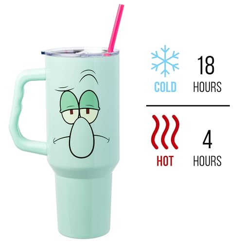 Image of Silver Buffalo SpongeBob SquarePants Stainless Steel Tumbler with Handle Featuring Squidward, Fits in Standard Cup Holder, 40 Ounces (Pack of 11)