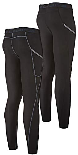 Devops 2 Pack Men's Compression Pants Athletic Leggings With Pocket (Medium, Black/Black) #TOP1
