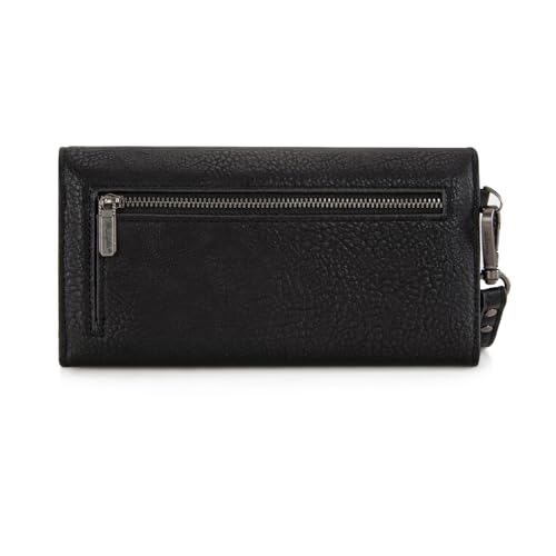 Image of Montana West X Wrangler Black Wallet for Women Large Wristlet Wallet with Rfid Lining Trifold Cash Wallet with Coin Purse and Detachable Wrist Strap