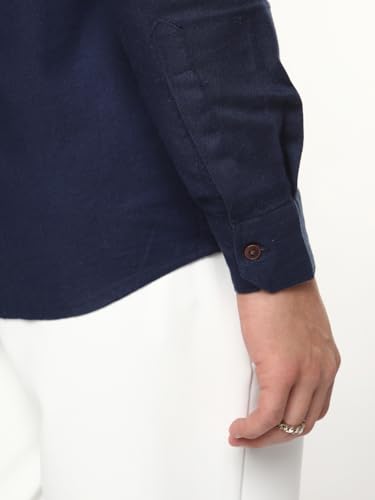 Image of Urbano Fashion Men's Linen Blend Full Sleeve Relaxed Fit Mandarin Collar Casual Solid Shirt